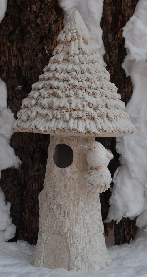 MystiCalls Weihnachtsfigur Winter Dekofigur Pilz mit Vogel - Weihnachten Dekoration Figur von MystiCalls