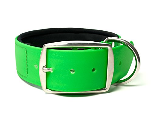 Mystique® Biothane Halsband Deluxe Neopren 38mm rostfrei neon grün 55-63cm von Mystique