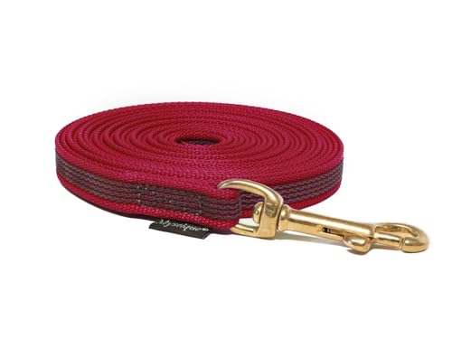 Mystique® Gummierte Schleppleine 15mm mit Handschlaufe Messing Karabiner weinrot 20m von Mystique