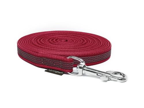 Mystique® Gummierte Schleppleine 15mm mit Handschlaufe Standard Karabiner weinrot 7,5m von Mystique