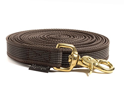 Mystique® Gummierte Schleppleine 20mm mit Handschlaufe Messing Scherenkarabiner braun 5m von Mystique