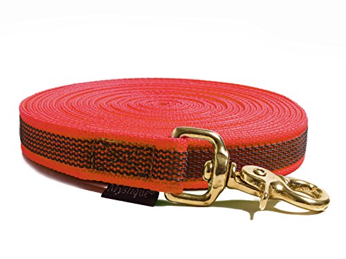 Mystique® Gummierte Schleppleine 20mm mit Handschlaufe Messing Scherenkarabiner rot 10m von Mystique