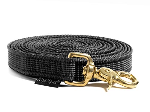 Mystique® Gummierte Schleppleine 20mm mit Handschlaufe Messing Scherenkarabiner schwarz 5m von Mystique