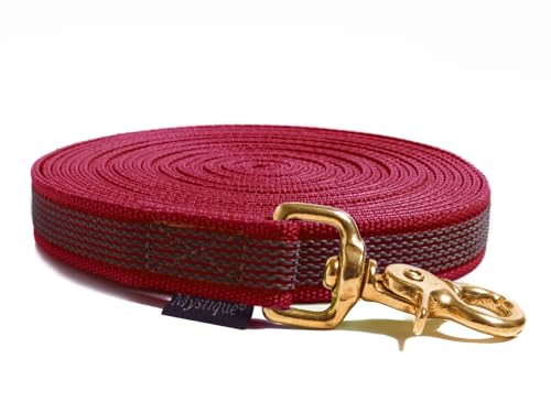 Mystique® Gummierte Schleppleine 20mm mit Handschlaufe Messing Scherenkarabiner weinrot 7,5m von Mystique