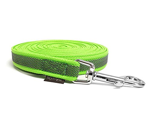 Mystique® Gummierte Schleppleine 20mm mit Handschlaufe Standard Karabiner neon grün 15m von Mystique