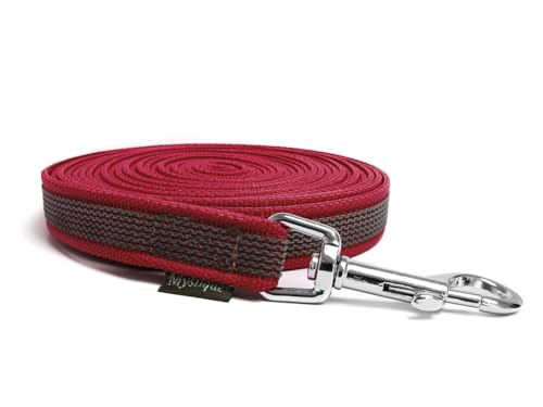 Mystique® Gummierte Schleppleine 20mm mit Handschlaufe Standard Karabiner weinrot 7,5m von Mystique