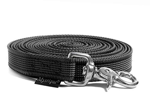 Mystique Gummierte Schleppleine 20mm mit HS rostfreiem Scherenkarabinerhaken schwarz 5m von Mystique