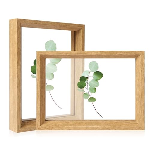 Mystorly Schwebender Rahmen Doppelseitiger Transparent Bilderrahmen für Getrocknete Blumen Kunsthandwerk Display Fotorahmen, 2 Pack-4x6 Eiche Holz Quadratischer Bilderrahmen Spezial Geschenke von Mystorly