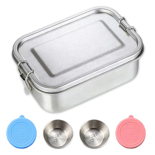 MytaYt Edelstahl Brotdose 850ml Brotdose Edelstahl Auslaufsicher Lunchbox Edelstahl mit Herausnehmbarer Trennwand Brotdose Metall für Picknicks Camping Schulen von MytaYt