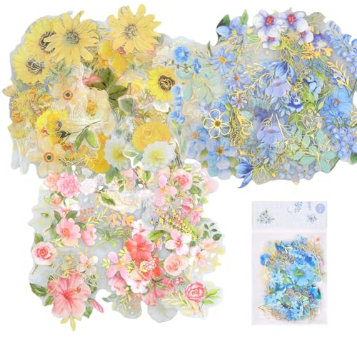 MytaYt 120 Stück Scrapbook Stickers Pflanzen Blumen Sticker Pflanze PET Transparent Sticker Pflanzen und Blumen Dekorations Aufkleber Blumen für Fotoalbum Heimwerker Alenderplaner Notizbuch von MytaYt