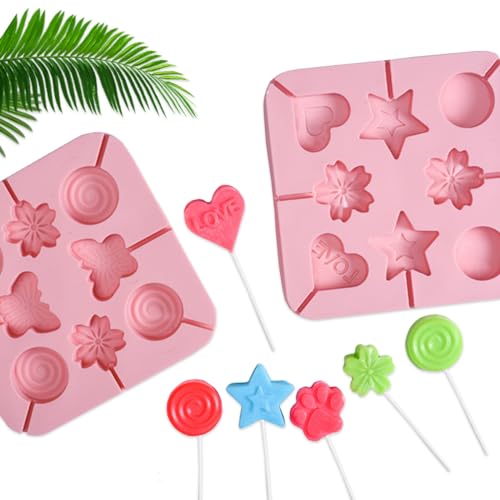 MytaYt 2 Stück Lollipop Schokolade Silikonform 8 Cavity Lutscher Silikonformen mit 100 Cake Pop Stiele Lutscher Form Aus Silikon Für Schokoladen Pralinen Gelee Pink von MytaYt