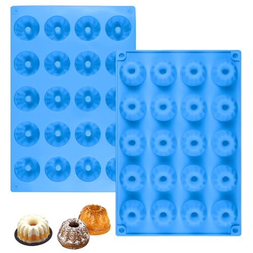 MytaYt 2 Stücke Mini Gugelhupfform Nordisches Blau wiederverwendbar Mini Kuchenform 20 Hohlräume Silikon Gugelhupfform Geeignet für Gebäck und Backen von MytaYt