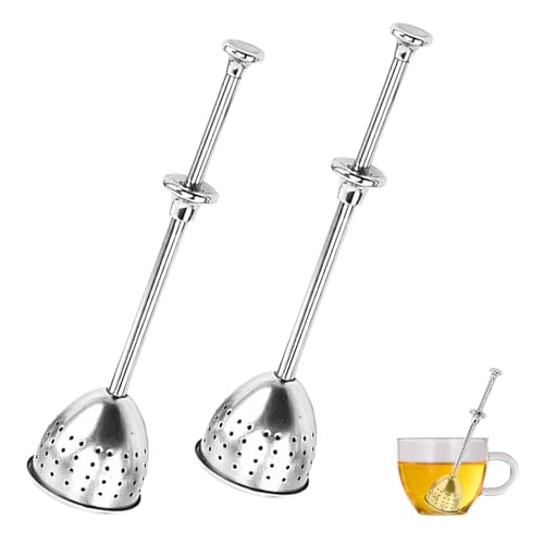 MytaYt 2 Stücke Teefilter mit Langem Griff, Dreieckiges Teesieb Edelstahl Teesieb Mit Langem Griff 304 kann durch Hoch- und Herunterdrücken des Ideal für losen Tee und gemahlene Gewürze von MytaYt