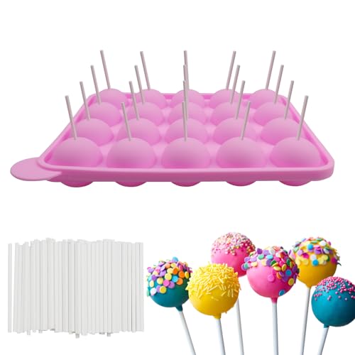 MytaYt 20 Cake Pop Silikonform Backform Silikon Cake Pop Silikon Form mit Stäbchen Silicon Pop Lollipop Form für Lollipop Cupcakes Süßigkeiten Gelee Schokolade Rosa von MytaYt