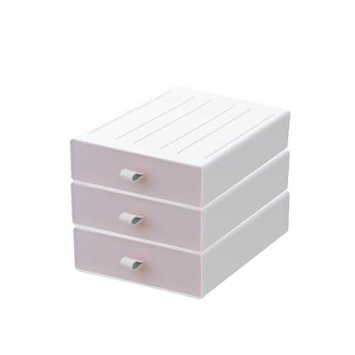 MytaYt 3 Stück Weiß stapelbare schubladenboxen Stapelbar Schubladenbox Schreibtisch Organizer Mit Schubladen Schubladenturm, für Schreibtische, Schminktische, Büros, Bäder, Küche von MytaYt