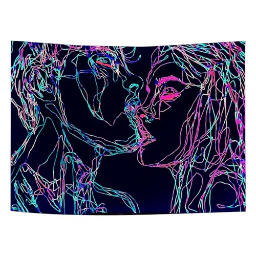 MytaYt Lumineszierende Figuren Wandteppich Modern Kiss Tapestry Lumineszierende Wandteppiche Für jeden Ort wie Schlafzimmer, Wohnzimmer, Esszimmer, Geburtstagsparty (Modern Kiss, 150 x 130cm) von MytaYt