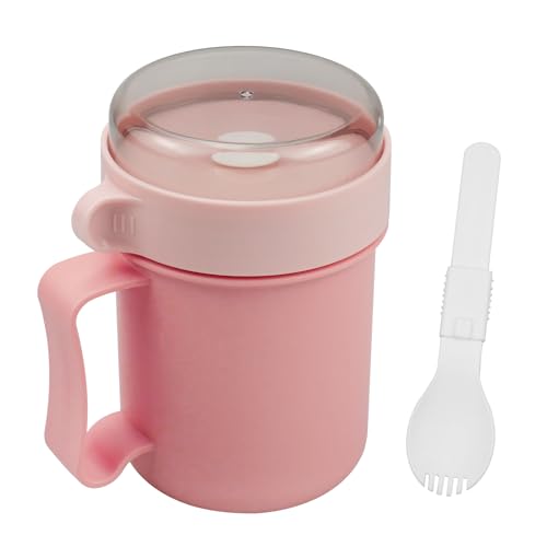 MytaYt Rosa Müslibecher 500ml Müslibecher To Go mit Henkel Joghurtbecher Joghurtbecher To Go Müslibecher mit Löffel für Arbeit Schule Picknick Reisen von MytaYt