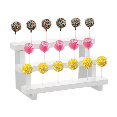 MytaYt Weiß Cake Pop Ständer 3 Etagen Cake Pop Halter Holz Cake Pop Halter Ständer Cakepopständer Holz Lollipop Halter für Party, Geburtstag, Hochzeiten, Jubiläen von MytaYt