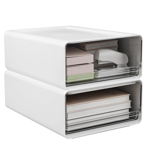 MytaYt Weiß Schubladenbox Kunststof Stapelbare Schubladenboxen Multifunktionale Stapelbare Organizer mit Schubladen, für Schminktisch, Büro, Kosmetik, Badezimmer(24 * 17 * 9cm) von MytaYt