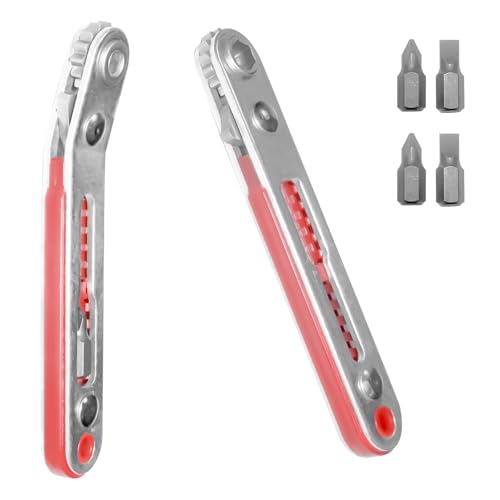Mythosurge 2 x Mini Ratschenschlüssel Magnetisch, Flacher Kopf und Ellenbogenkopf, Mini Ratsche, Bit Ratsche, Set mit 4 Bit-Köpfen für Zuhause, Garage, Bauarbeiter, Rennrad, Motorrad von Mythosurge