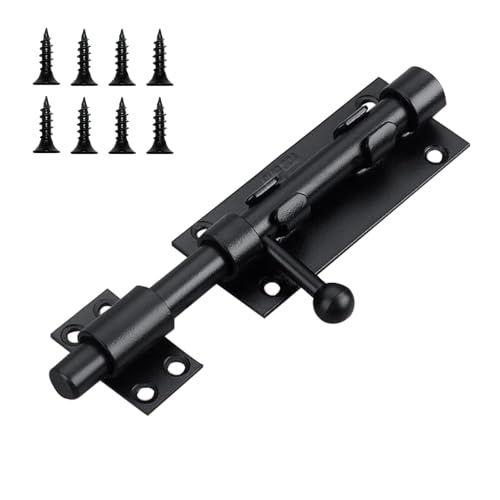 304 Edelstahl Türriegel Bolzenriegel,Länge 160mm, 16mm Torriegel Schlossriegel Bodenschieber mit Vorhängeschloss Loch für Haus Hof Garten Tor, Fenster, Zaun (Schwarz) von Mythosurge