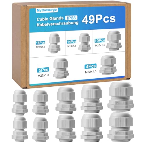 49 Stück Kabelverschraubung m32 m25 m20 m16 m12, IP68 Wasserdicht Kabeldurchführung, Kabelverschraubungen für Outdoor Garten Schaltkasten Abzweigkasten, Kunststoff Nylon Kabeldurchführunge Weiß von Mythosurge