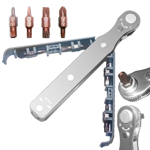 Ratschenschlüssel Magnetisch,134mm 1/4 Zoll Ratschen Wendeschrauber mit 4 Stück Verschiedene Schraubendreher Bits-Torque-Antrieb für Zuhause Garage Bauarbeiter Rennrad Motorrad von Mythosurge