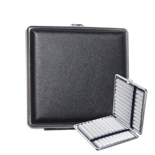 1 Stück Zigarettenetui Leder Metall,Zigarettenetui aus Leder und Metall,Fasst 20 Zigaretten,für Hosen und Hemdtaschen（Schwarz） von Mythosurge