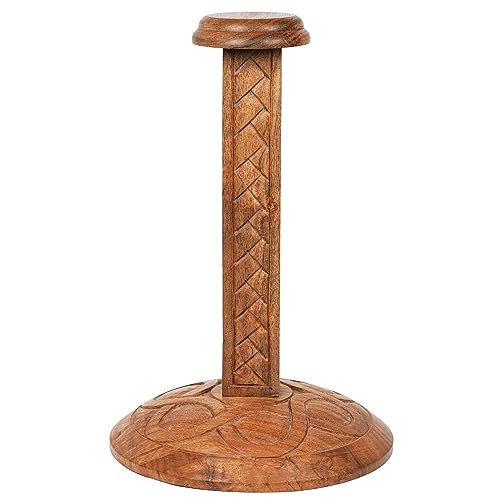 Mythrojan Helm-Präsentationsständer aus Holz, mittelalterlich, römische Wikinger-Tempel, Spartaner, Cosplay, LARP, Ritterständer, Braun, 45.72 cm von Mythrojan