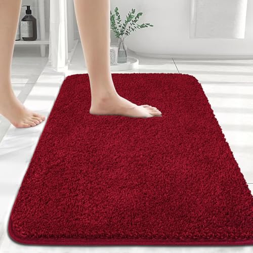 Myting Badezimmerteppich 40x60 cm Badematte badematte Rot, Weich Mikrofaser Badvorleger Waschbar Duschvorleger rutschfest, Flauschiger Badteppich von Myting