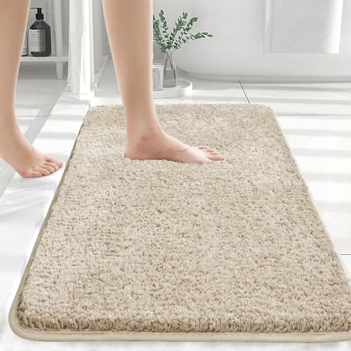 Myting Badezimmerteppich 70x120 cm Badematte Beige, Weich Mikrofaser Badvorleger Waschbar Duschvorleger rutschfest, Flauschiger Badteppich von Myting