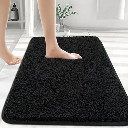 Myting Badezimmerteppich 80x120 cm Badematte Schwarz, Weich Mikrofaser Badvorleger Waschbar Duschvorleger rutschfest, Flauschiger Badteppich von Myting