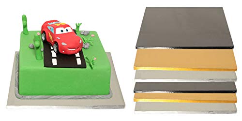 Tortenunterlage |Cake Board Drum | Tortenplatte & Kuchenplatte | Eckig Quadratisch Gold 35x35 cm 5 stk. von Mytortenland