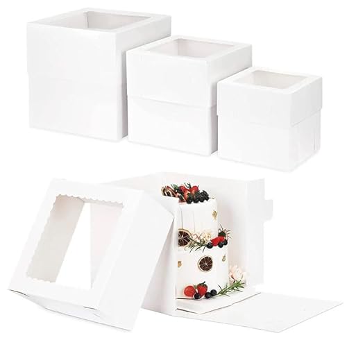 XXL Hoch Verkürzbare Tortenkarton/Tortenbox mit Sichtfenster (Weiß 30 cm) von Mytortenland