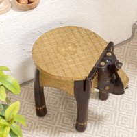 Elefant Design Messing Mango Holz Beistelltisch "Gajraaj' Hocker/ständer Für Pflanzen, Lichter, Dekor Handgefertigt Geprägt Mit Gemustertem von MytriDesigns