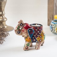 Elefant Teelicht Kerzenhalter/Dekorative Figur Bunter Holz Geschenk Für Elefanten Liebhaber von MytriDesigns