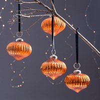 Elegantes Orange-Kupfer Glas Weihnachtskugeln Set Von 4 Mit Band-Aufhänger/Hängenden Weihnachtsbaum Gebrannte Bernsteinkugeln von MytriDesigns