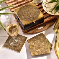 Messing Geprägtes Untersetzer-Set Mit Mandala-Muster in Dekorativer Holz - Und Messingbox/Dekoratives Geschirr Für 6 Diwali-Geschenk von MytriDesigns