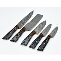 Handgeschmiedetes Damaskus Kochmesser 5Er Set Grillmesser Küchenmesser Geschenk Für Sie Valentinstag Camping Messer Ihn Bräutigam Sm von MyvinylsWorld