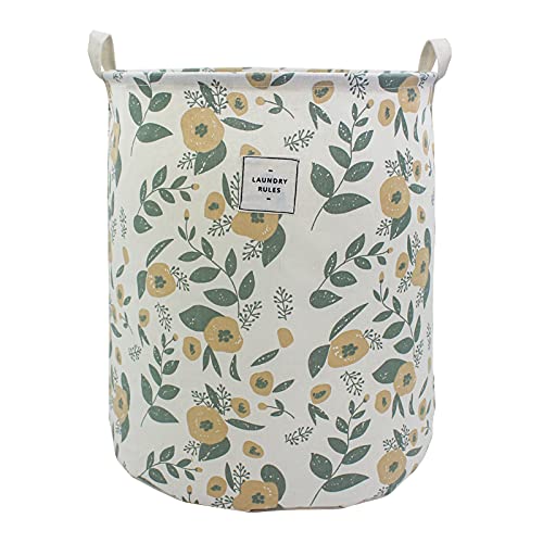 Mziart Zusammenklappbarer Wäschekorb, Blumendruck, großer Wäschekorb für Baby, Mädchen, Kinderspielzeug, Kleidung, Organizer, Kinderzimmer, Aufbewahrungskorb mit Griffen (grün) von Mziart