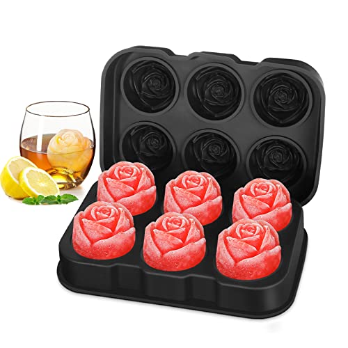 EiswüRfelform Rose, EiswüRfelform Silikon Mit Deckel 6 Loch Kugel Eiswürfelform Rose, EiswüRfelbehäLt Zum AbküHlen Von Whisky Cocktail Bourbon und Hausgemachtem Saft von QABRTYG