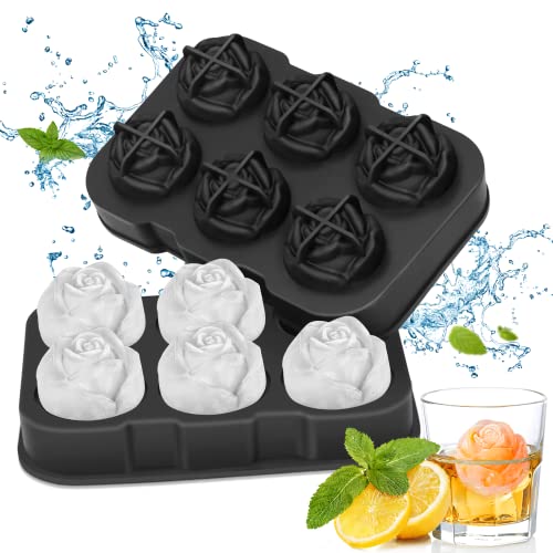 Eiswürfelform Silikon Rose,Eiswürfelbehälter 6 Rose Eiswürfel,Rose Eiswürfelbehälter Mit Deckel,Eiswürfelformen BPA Frei,für Gekühlte Getränke, Cocktails und Saftgetränke Ice Cube Tray (Schwarz) von QABRTYG