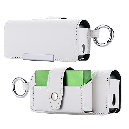 Hochwertige Ledertasche kompatibel für IQ-O-SS ILUMA Prime E-Zigarette Schutzhülle Flip Cover Shell Halter E-Zigarette Aufbewahrungstasche Elektronische Zigarette Pocket Box Pouch (Weiß) von N+B