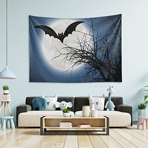 N/ A Wandteppich, Wandbehang, Raumdekoration – Fledermaus, gruseliger Baum, Halloween-Wandteppich für Schlafzimmer, Klassenzimmer, 152,4 x 127,7 cm von N/ A