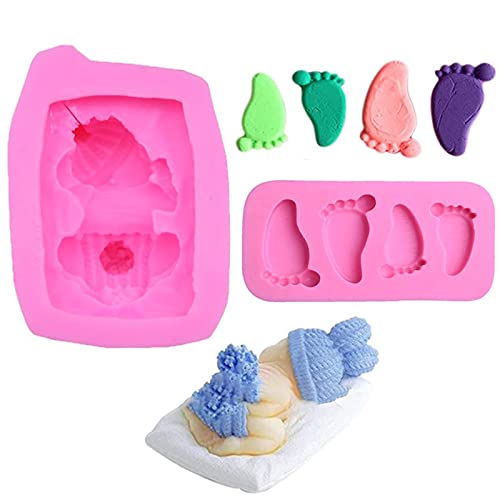 3D Schlafendes Baby Silikon Fondant Form Baby Motive Torten Rand DIY Silikonform Kuchen Dekoration Fondant DIY Baby Silikonformen Schlafende Füße Weihnachten Baby Geburtstagsfeier Schokolade(2 Stück) von N/4