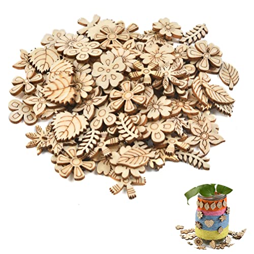 300 Stück Holzverzierungen Holzscheiben Deko klein Holzherz zum Basteln, Streu Deko Tischdeko Holzornament, Holzblumen und Blätter für Dekoration, Handwerk, DIY, Hochzeit, Party von N\A