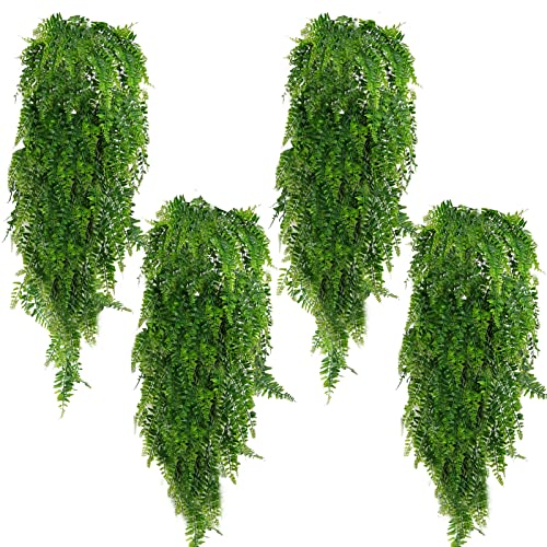 NA 4 Stück Künstlich Pflanzen Hängend Hängepflanzen Künstliche Kunstpflanze Farn grüne Blätter Grünpflanzen Plastikpflanzen 80cm für Draußen Balkon Wand Hochzeit Garten Deko, 110 von N\A