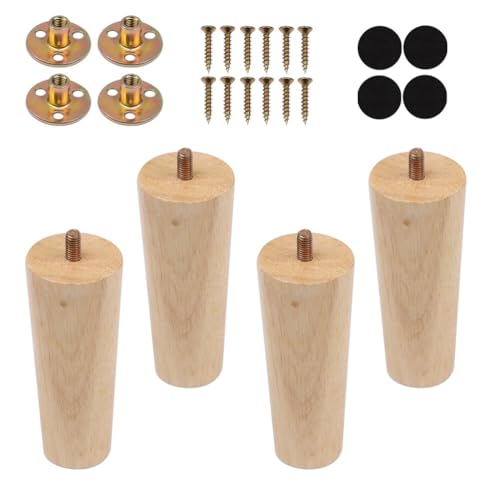 12cm Ersatz Möbelbeine Holz Holzfüße für Möbel Beine für Möbel Holz 4PCS Holzbeine Möbel Massivholz Möbelbeine mit Montageplatten Schrauben Möbelfüße Holz Rund für Sofa Bett Schrank Couch Stuhl von EMNIMQ