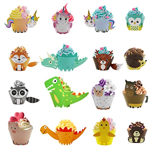 48 Stück Mini Muffins Papierförmchen, Cartoon-Dinosaurier Muffinförmchen, Dreidimensional Cupcake Formen, Tier Cupcake Wrapper für Kinder Jungen Mädchen Geburtstag Dschungel Party Deko von N\A