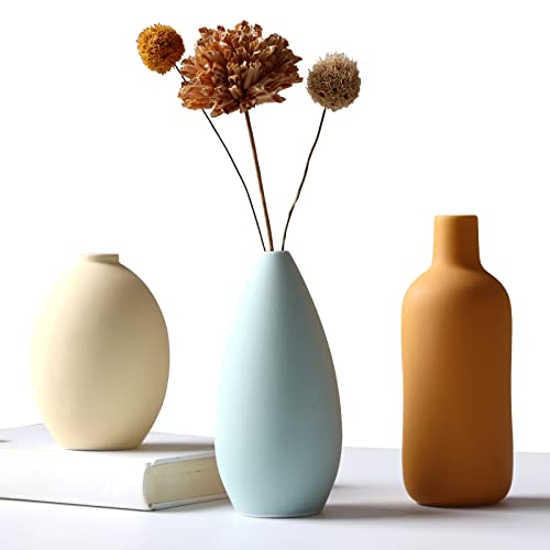 Abbittar Keramikvase, 3er-Set, Blumenvase, minimalistischer Stil für rustikale Heimdekoration, Moderne Bauernhaus-Dekoration, Wohnzimmerdekoration, Regaldekoration, Tisch, Bücherregal, Kaminsims und von Abbittar